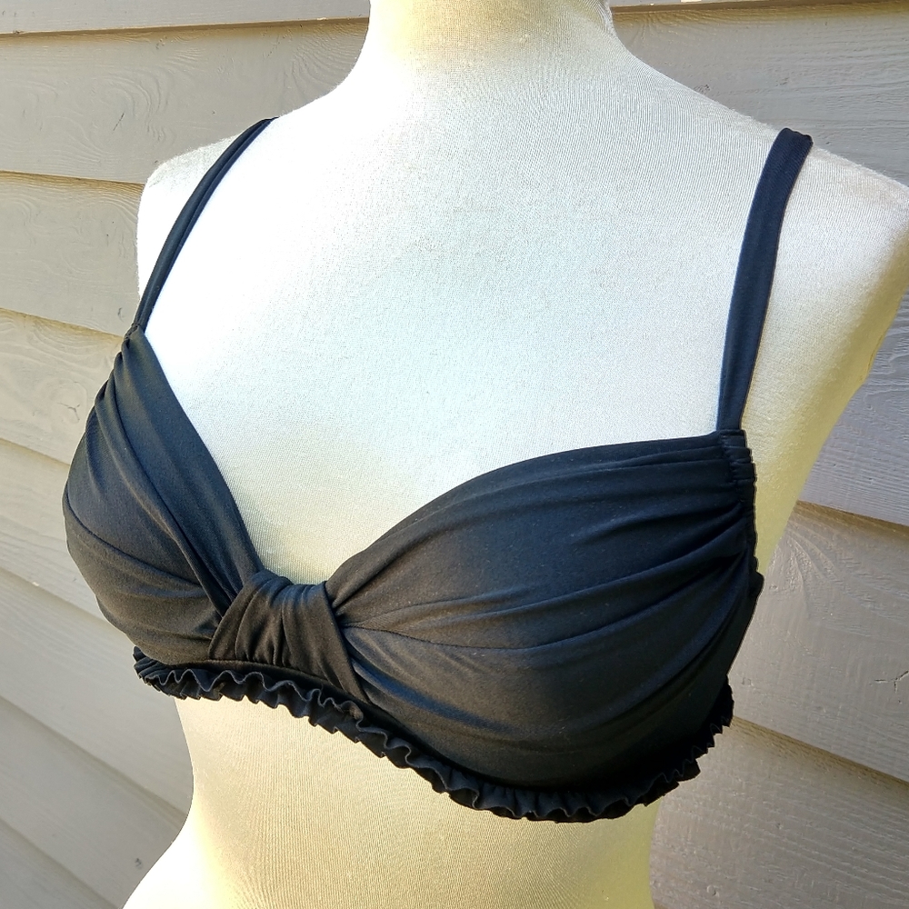 J CREW black gathered bikini top S